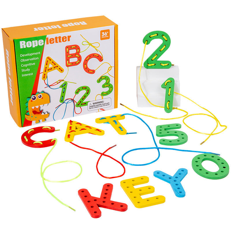 Number letter bead string children's building blocks threading rope early childhood education threading beads fine motor training puzzle toys - Korvel