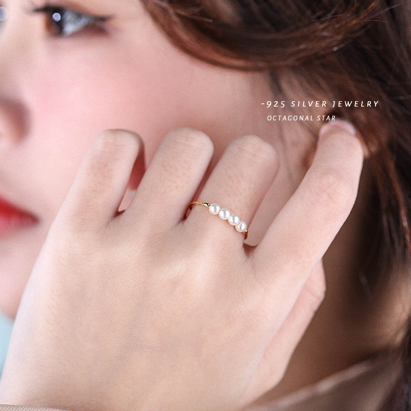 Retro imitation pearl ring women's magic decoration ring pure silver joint ring - Korvel