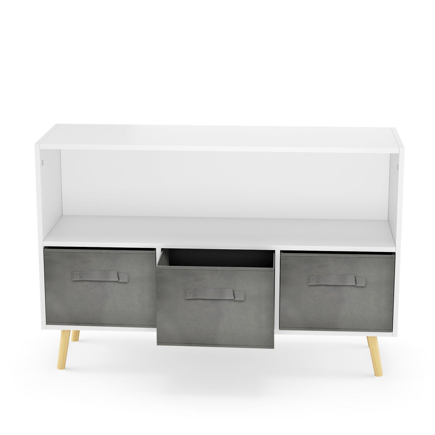 Kids bookcase with Collapsible Fabric Drawers Children's Book Display Toy Storage Cabinet Organizer White/Gray - Korvel