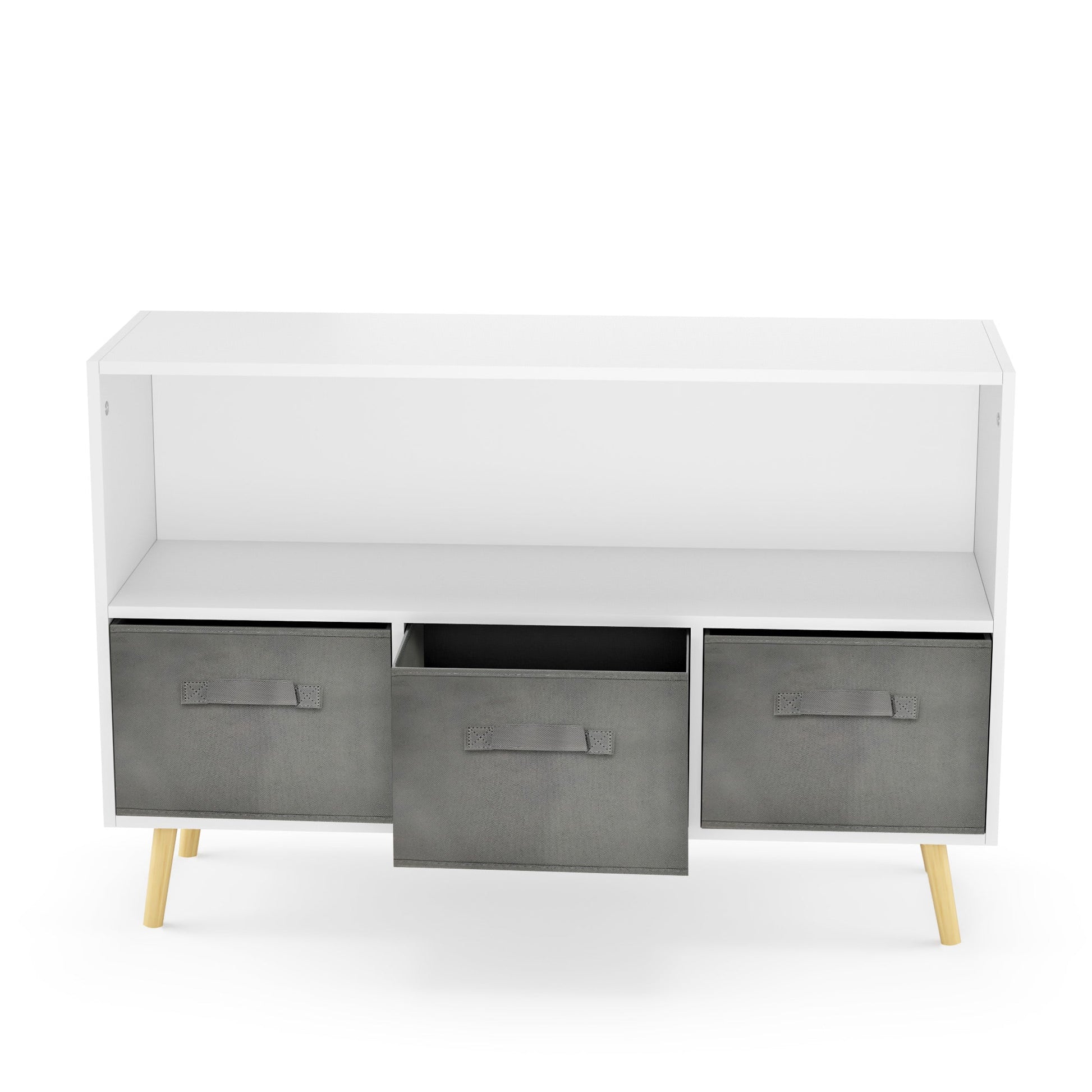 Kids bookcase with Collapsible Fabric Drawers Children's Book Display Toy Storage Cabinet Organizer White/Gray - Korvel