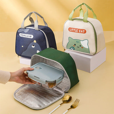 Cute cartoon lunch box bag for students and office workers with side opening, waterproof and thick insulation lunch bag - Korvel