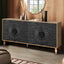Black Carved Symmetrical Design Door And Wood Coloured Frame For TV Stand Table,Living Room ,Entryway - Korvel