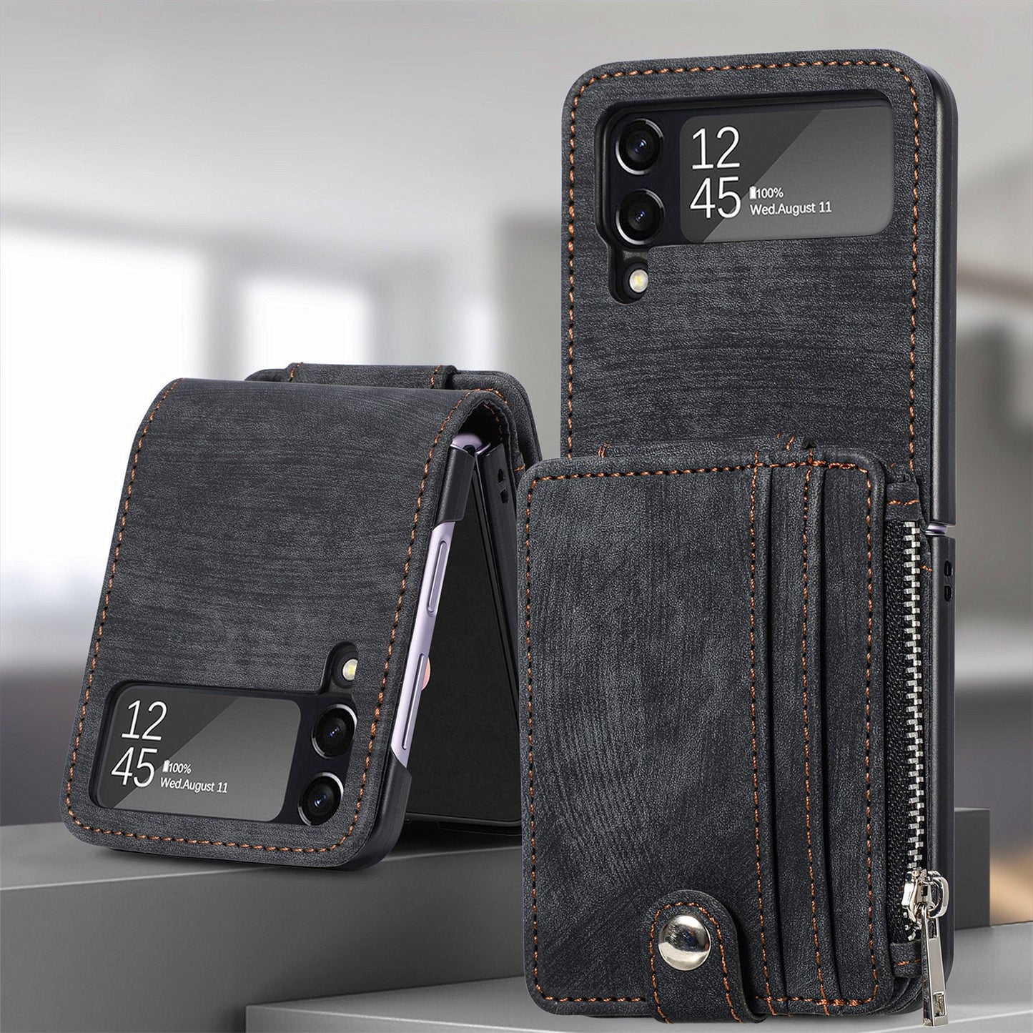 Suitable for Samsung Galaxy Z Flip4 folding phone case zipper card insertion protective cover Z Flip3 flip cover - Korvel