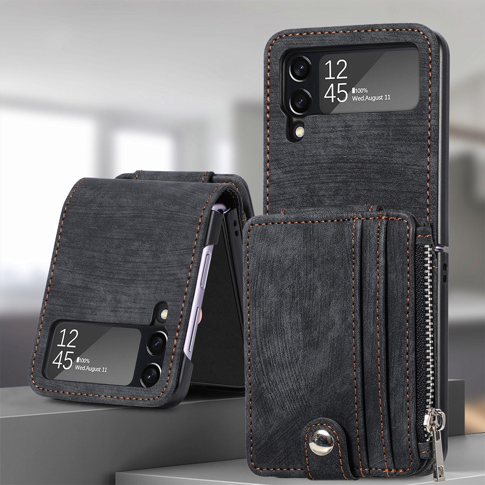 Suitable for Samsung Galaxy Z Flip4 folding phone case zipper card insertion protective cover Z Flip3 flip cover - Korvel