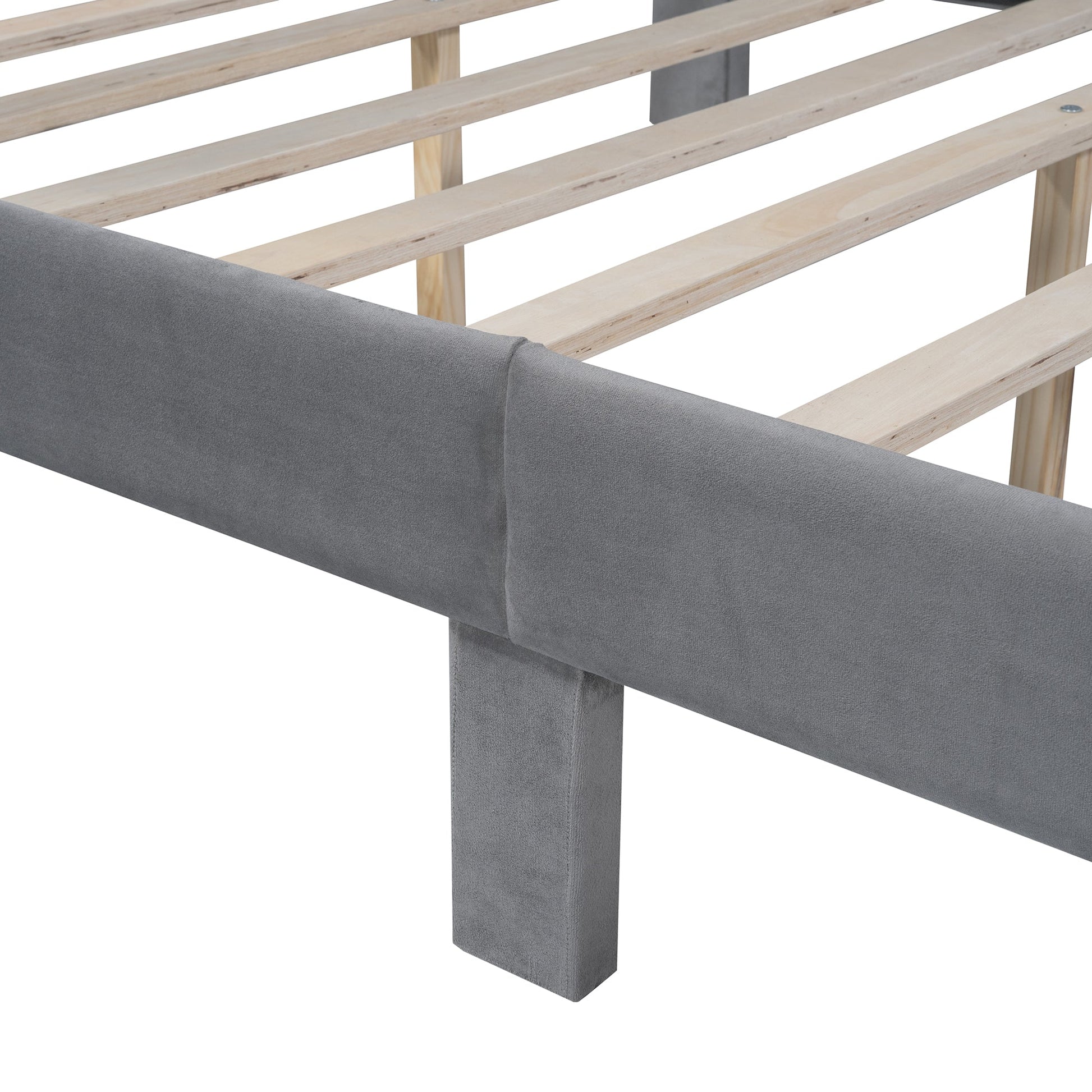 Full Size Storage Bed Velvet Upholstered Platform Bed with a Big Drawer - Gray - Korvel