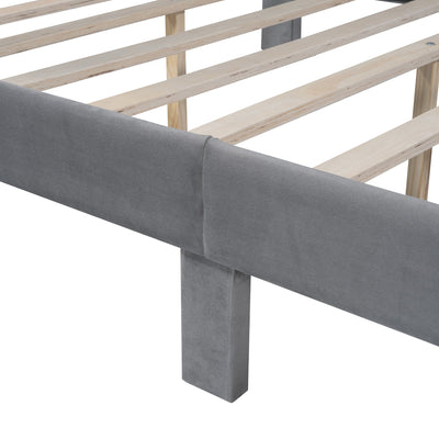 Full Size Storage Bed Velvet Upholstered Platform Bed with a Big Drawer - Gray - Korvel