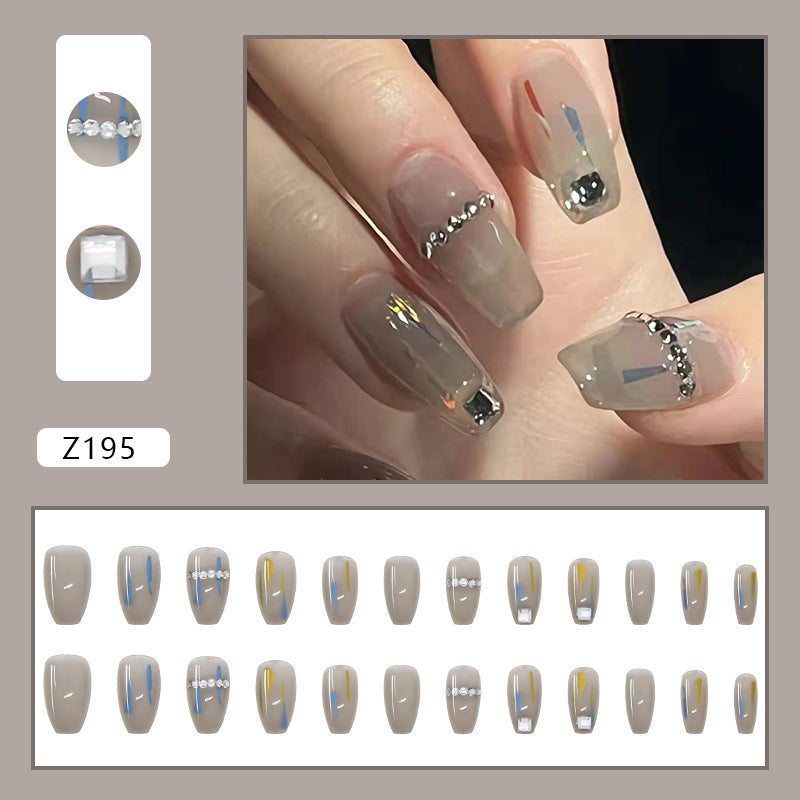 Transparent Gray Manicure Niche High-End Square Drill Wearing Nails Fake Nails Removable Nail Stickers Nail Stickers Finished Nails - Korvel