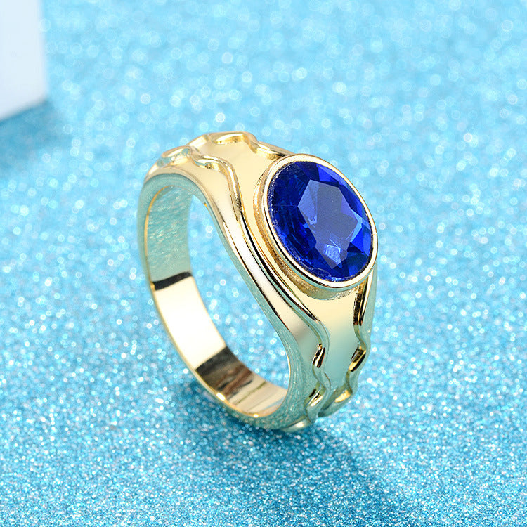 Simple and elegant men's ring plated with platinum, gold, and artificial gemstones - Korvel