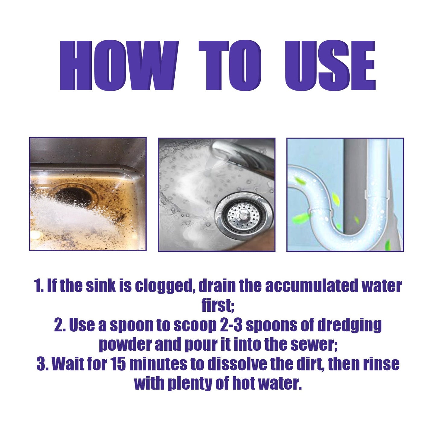 JAKEHOE Pipe Dredge Powder, Household Kitchen And Bathroom Drain Water Clogging Dredging Deodorizing Pipe Cleaning Powder - Korvel