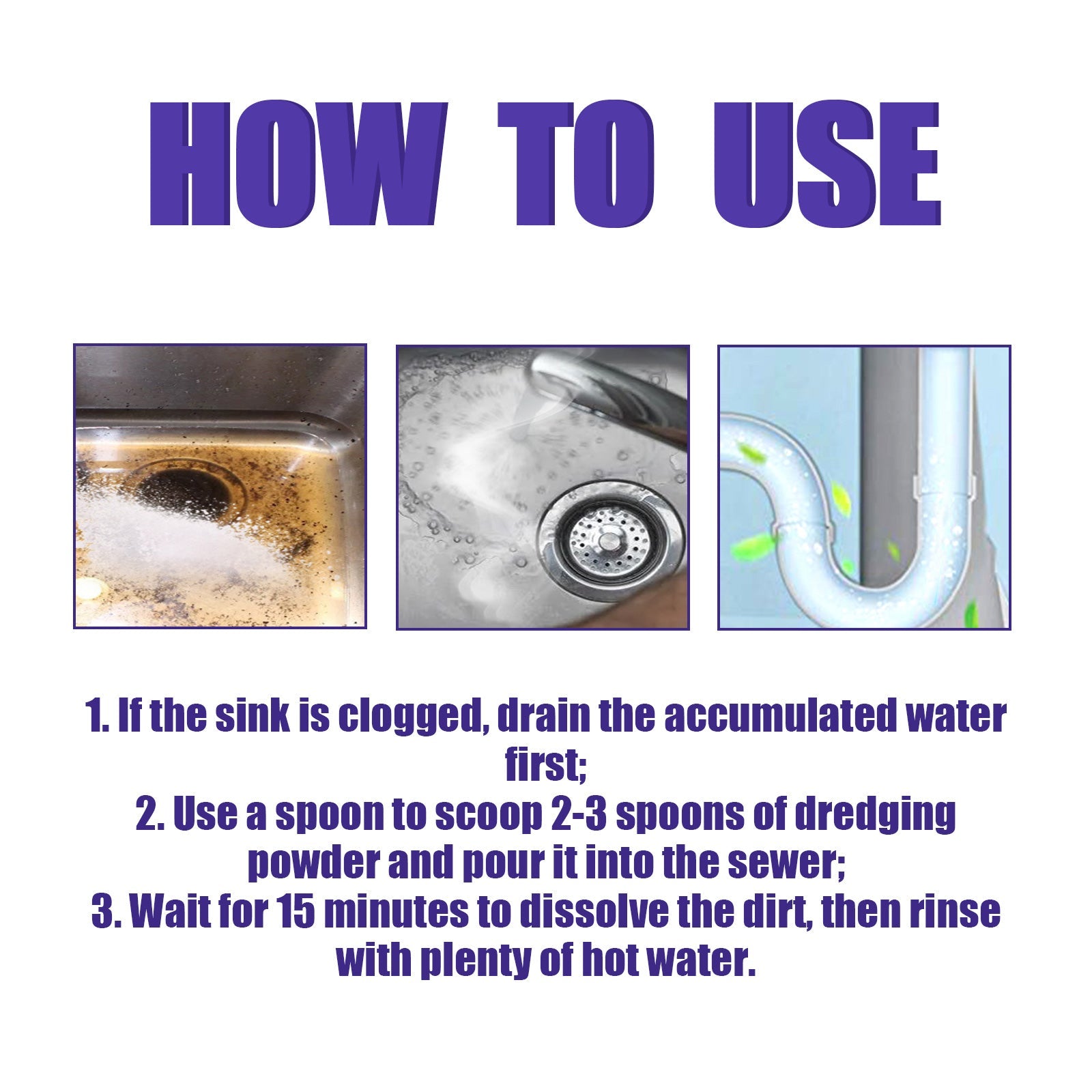 JAKEHOE Pipe Dredge Powder, Household Kitchen And Bathroom Drain Water Clogging Dredging Deodorizing Pipe Cleaning Powder - Korvel