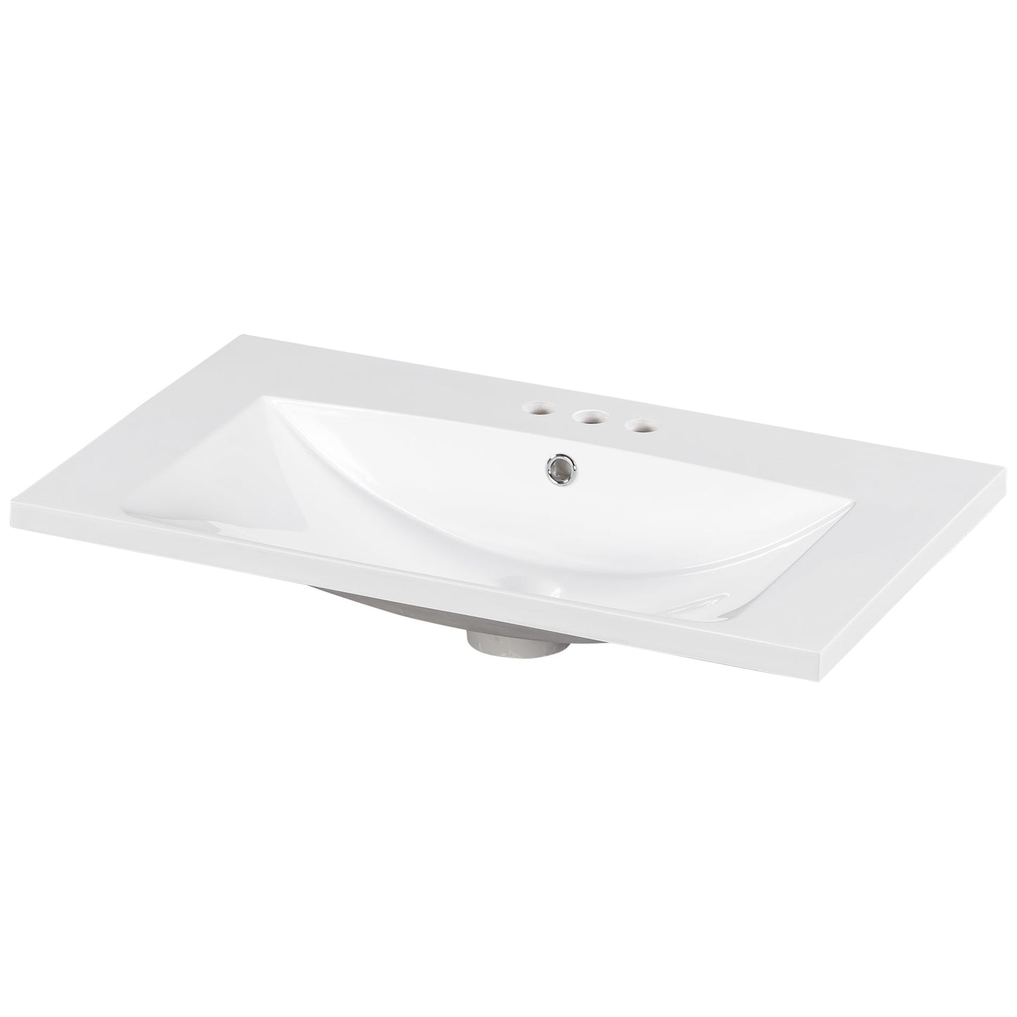 30" Single Bathroom Basin Sink, Vanity Top Only, 3-Faucet Holes, Resin - Korvel
