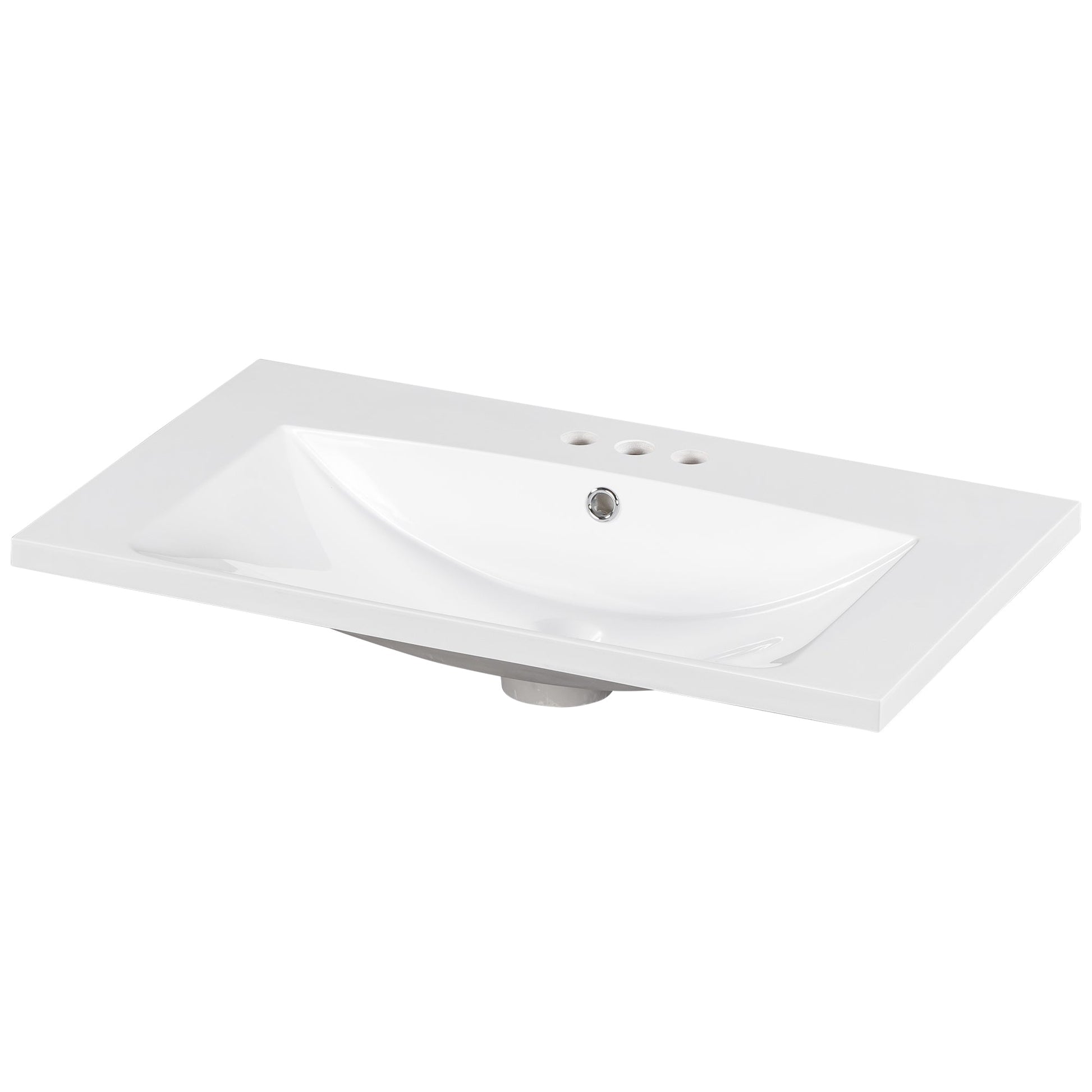 30" Single Bathroom Basin Sink, Vanity Top Only, 3-Faucet Holes, Resin - Korvel