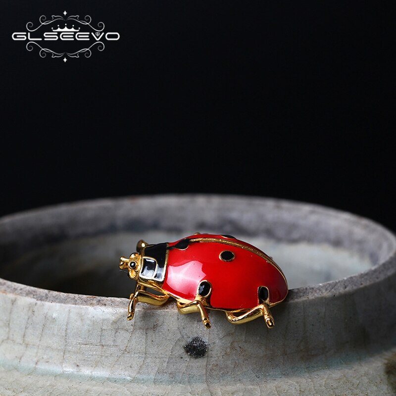 Broche de mariquita de plata esterlina 925 GLSEEVO para mujeres