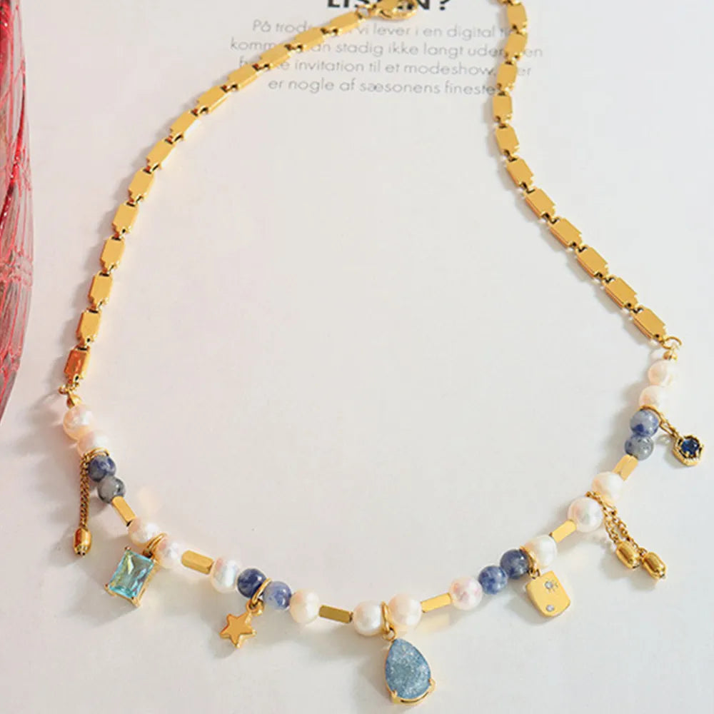 Natural stone freshwater pearl necklace necklace collarbone chain for girls - Korvel