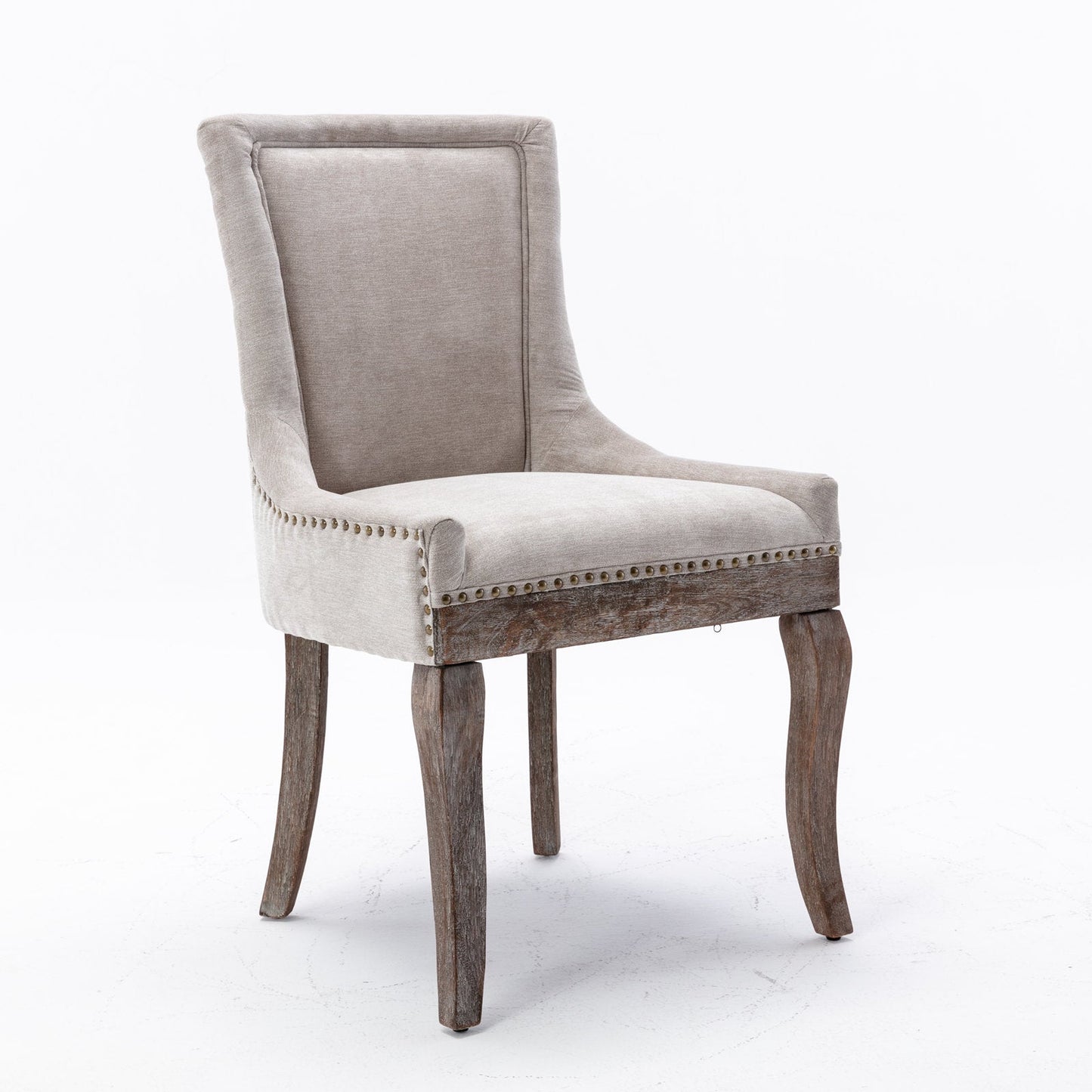 Ultra Side Dining Chair Thickened fabric chairs with neutrally toned solid wood legs  Bronze nail head Set of 2 Beige - Korvel
