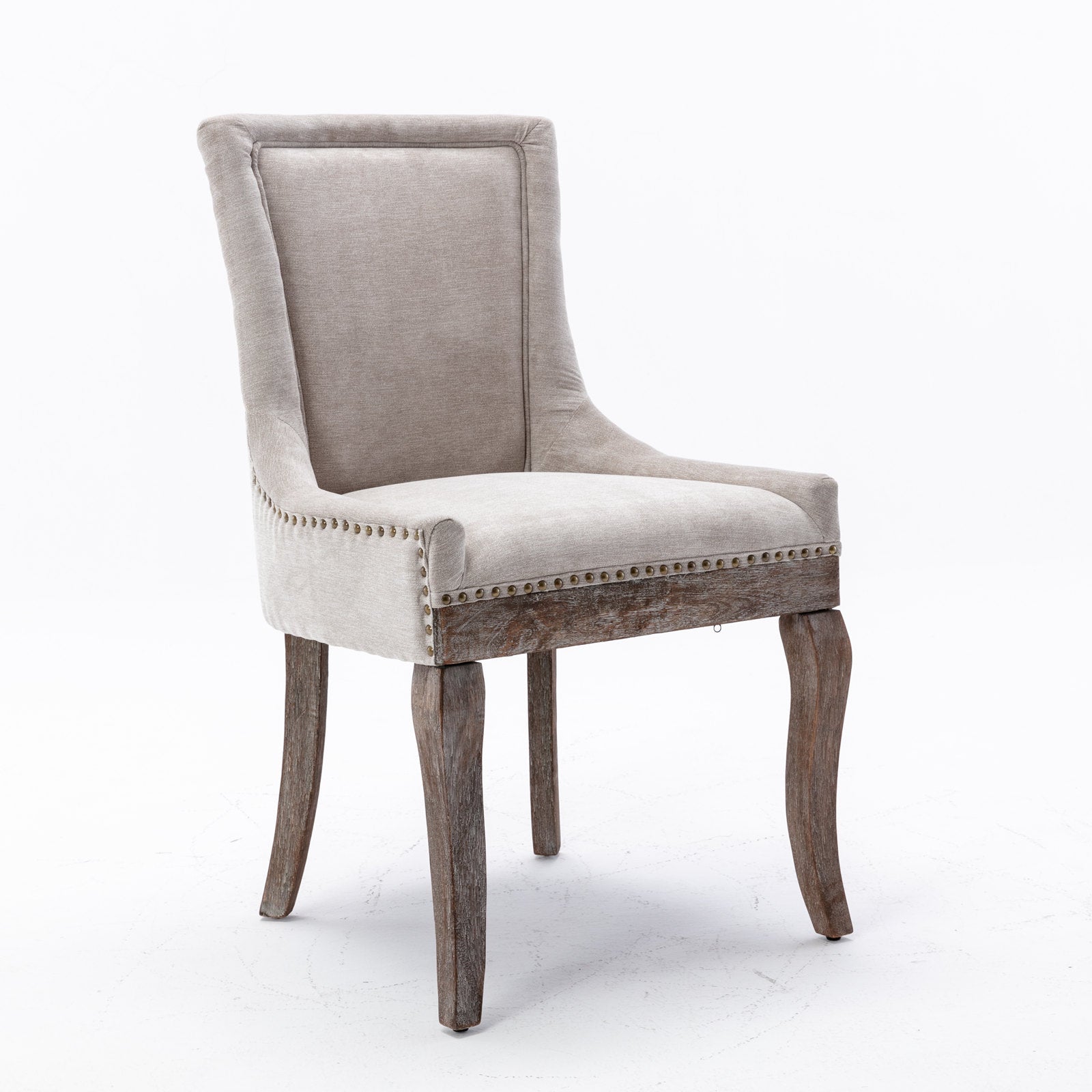 Ultra Side Dining Chair Thickened fabric chairs with neutrally toned solid wood legs  Bronze nail head Set of 2 Beige - Korvel