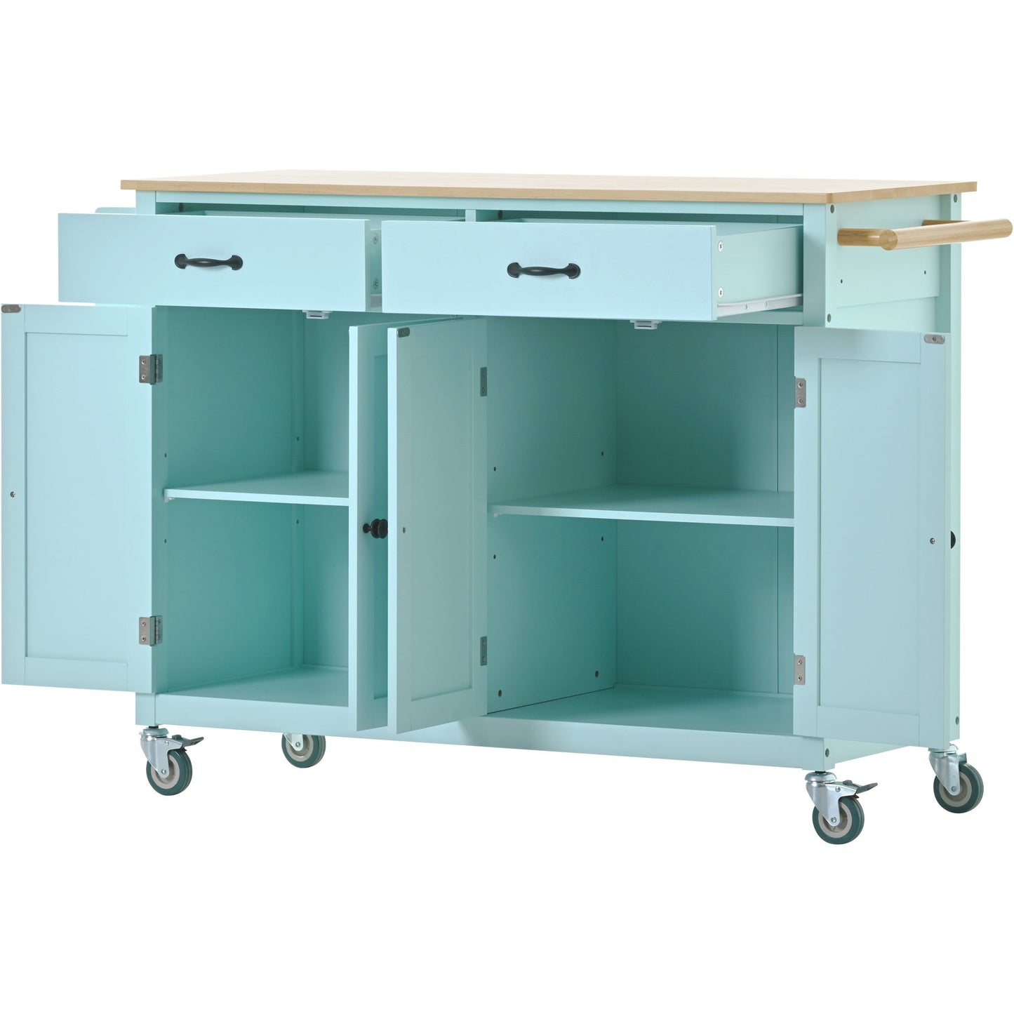 Mint Green Kitchen Island Cart with 4 Doors and Drawers
