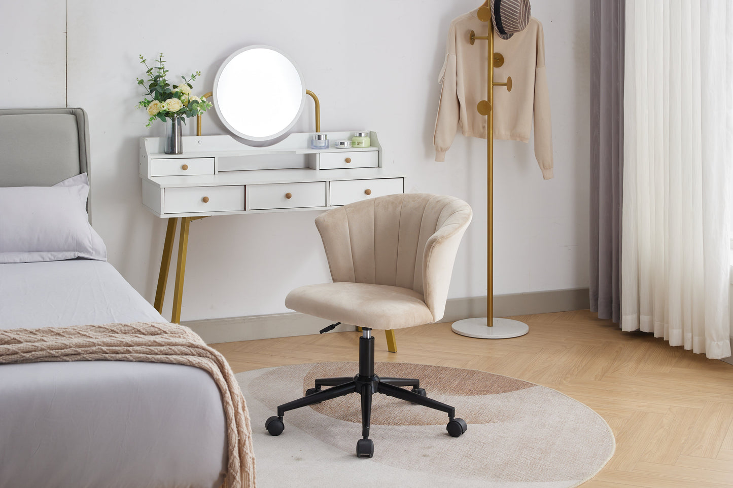Silla de Oficina en Forma de Flor de Terciopelo con Giro