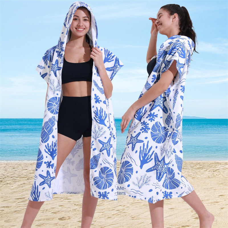 Hooded Towel Ultra-fine Fiber Zipper Wearable Bathrobe Cape Beach Towel - Korvel