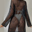 Knitted hollowed out pullover round neck long sleeved bikini swimsuit cover - Korvel