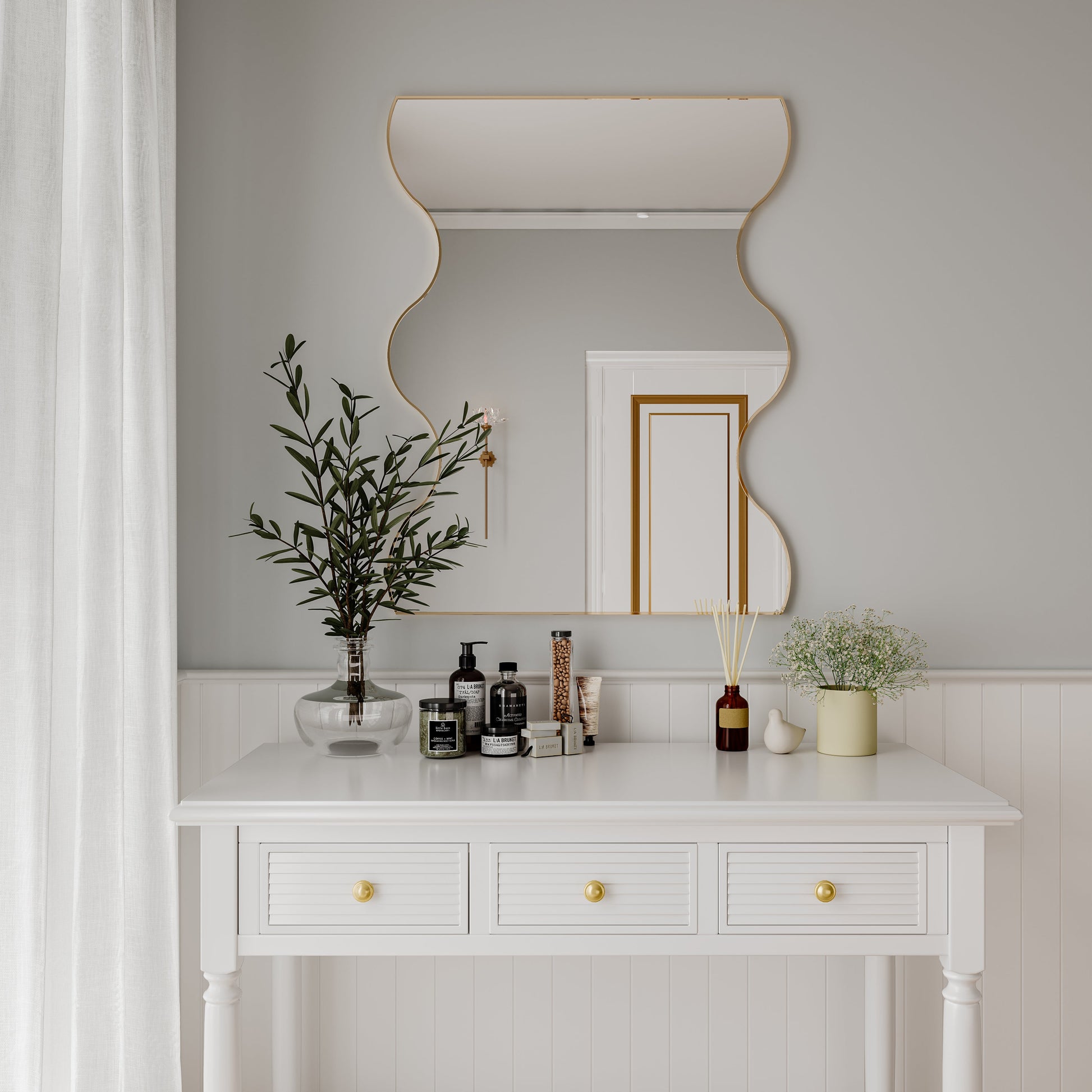 Wall Mirror 30x35 Inch Black Rectangular Mirror with 2 Wavy Sides Metal Framed Mirror Vanity Mirror Dressing Mirror - Korvel