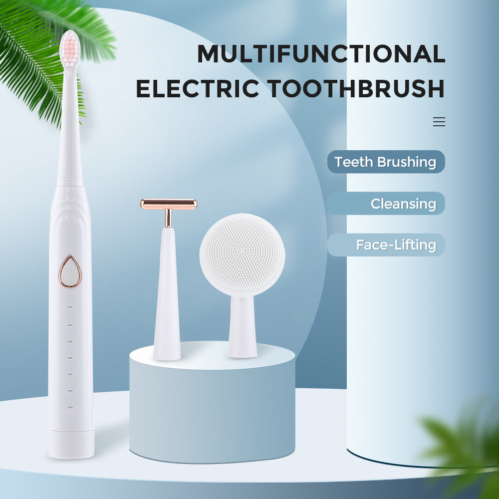 Multifunctional Electric Toothbrush Adult 6-Speed USB Sonic Soft Bristle Toothbrush Portable Household Beauty Cleansing Instrument - Korvel