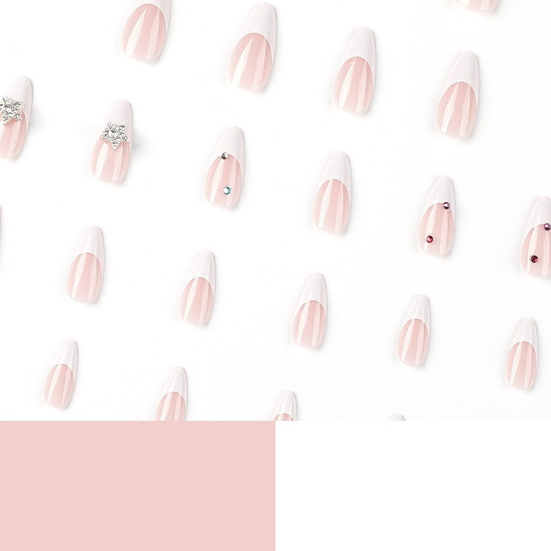 Wearable nails white French style wearable nails finished silver three-dimensional five-pointed star nail stickers wearable - Korvel