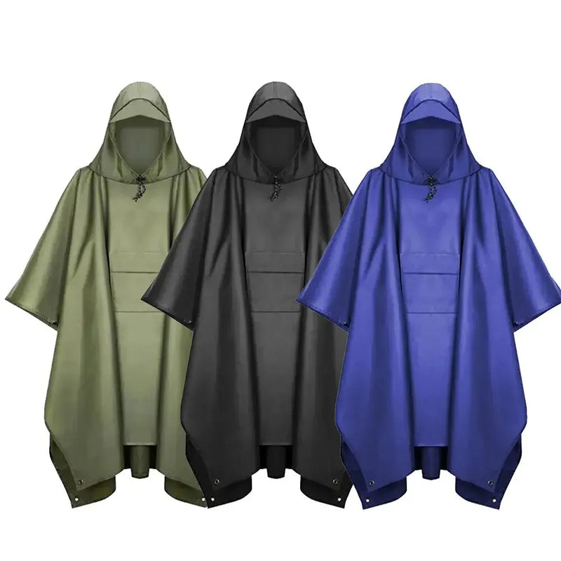 3 In 1 Outdoor Military Raincoat Hooded Sleeve Waterproof Rain Poncho Motorcycle Rain Cover Camping Hiking Travel Rainwear Tent - Korvel