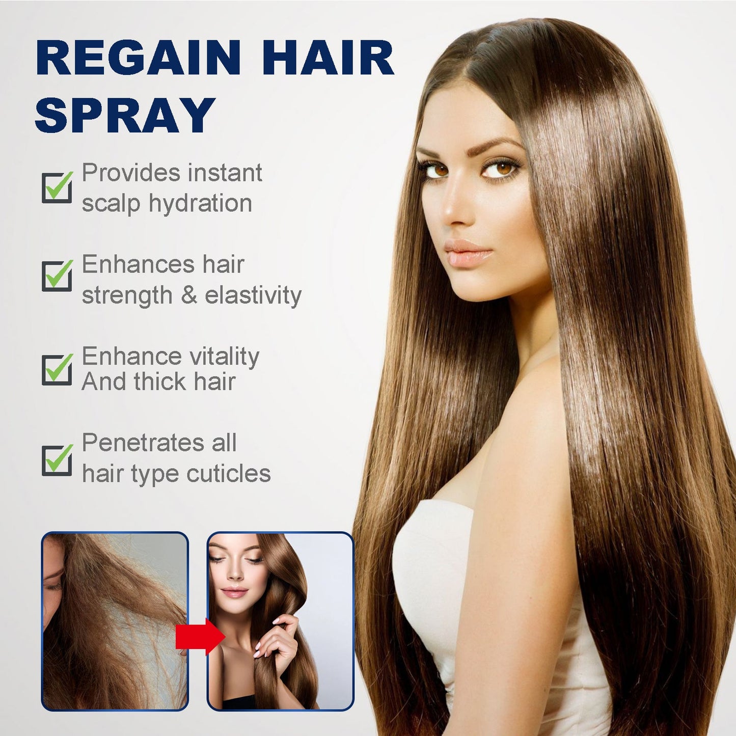 Regain Hair Spray, Moisturize And Repair Dry Hair And Frizz, Strengthen Hair And Prevent Hair Loss - Korvel