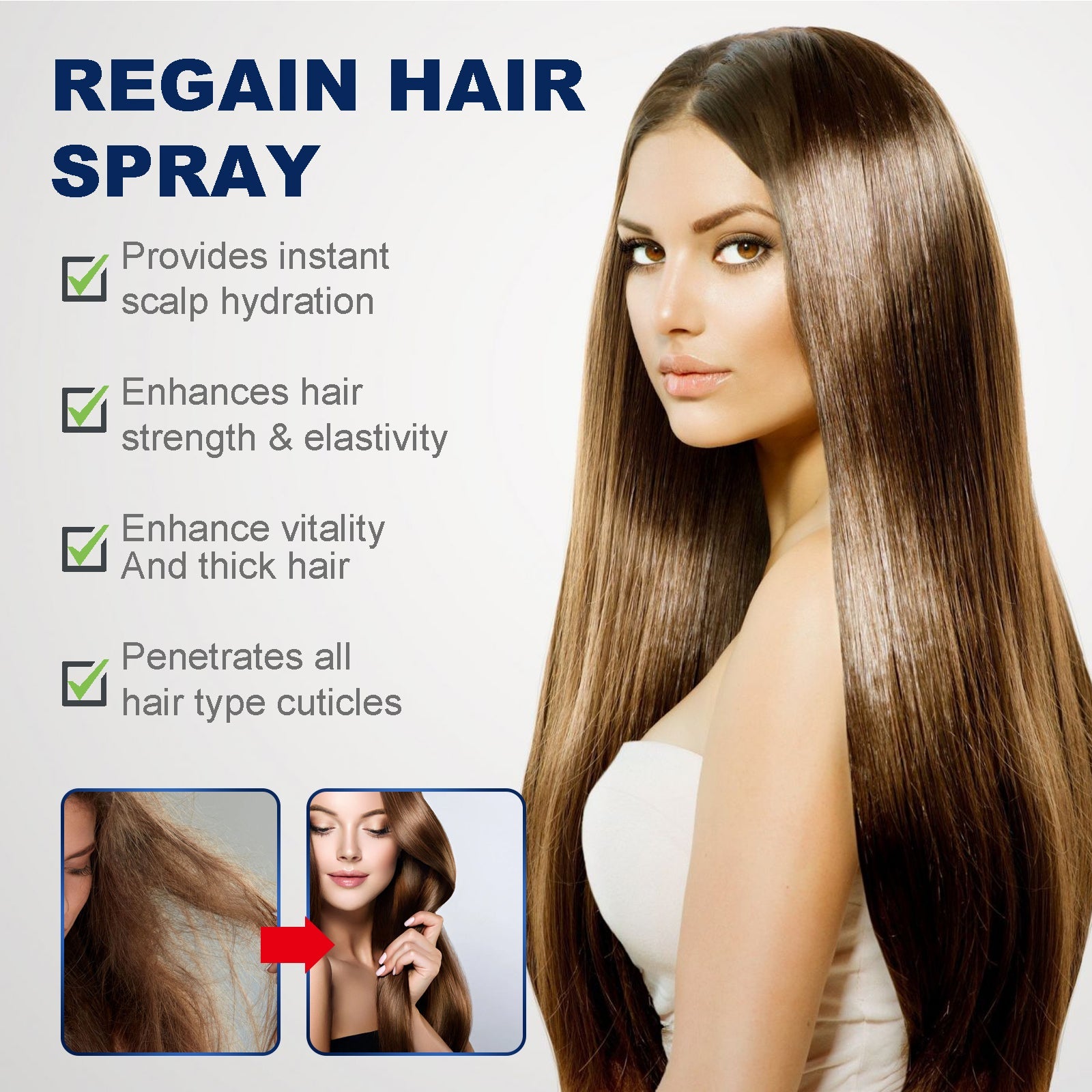 Regain Hair Spray, Moisturize And Repair Dry Hair And Frizz, Strengthen Hair And Prevent Hair Loss - Korvel