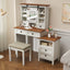 46.5-inch dressing table with adjustable LED lighting mirror and charging station, equipped with soft cushioned stool - Korvel