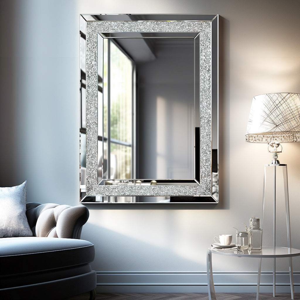 Large Wall-Mounted Silver Decorative Rectangular Wall Mirror for Home, Living Room, Bedroom, Entryway (clear HD mirror) - Korvel