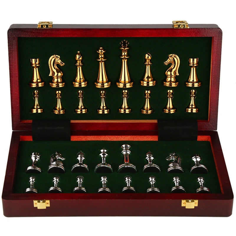 International Chess High end Gift Box Metal Chess Pieces Wooden Chess Board Western Chess - Korvel