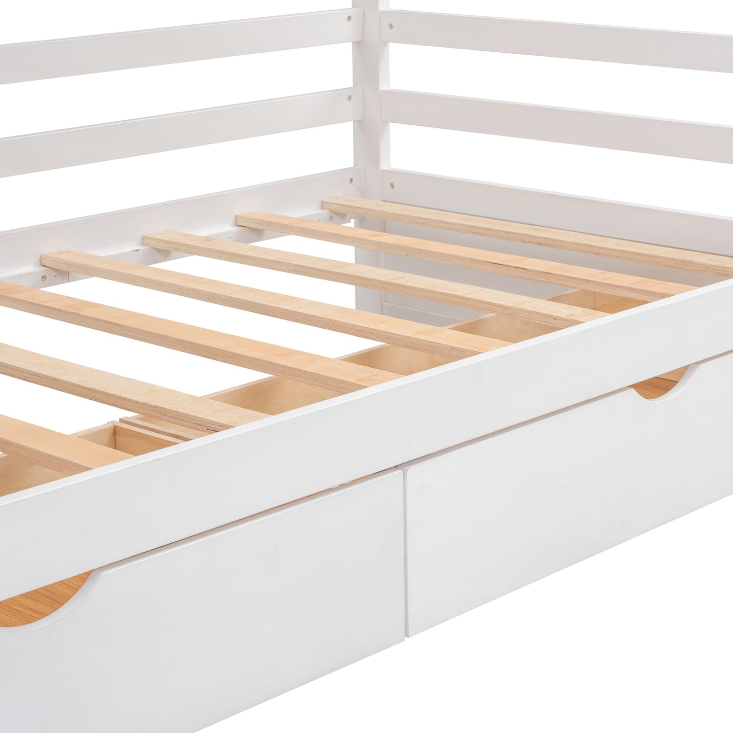 Twin Size House Bed with Two Drawers and Wardrobe - White