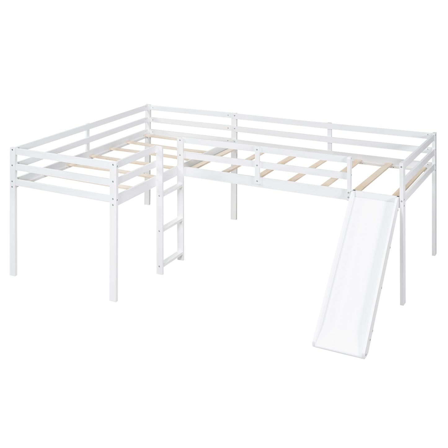 Lit mezzanine en forme de L pour enfant avec échelle et toboggan - Blanc