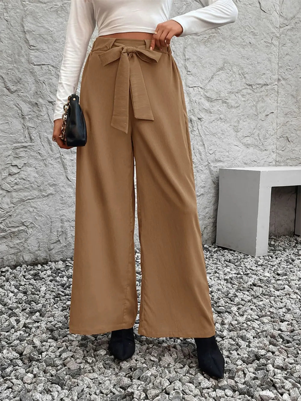 Pantalons larges à taille haute avec lien