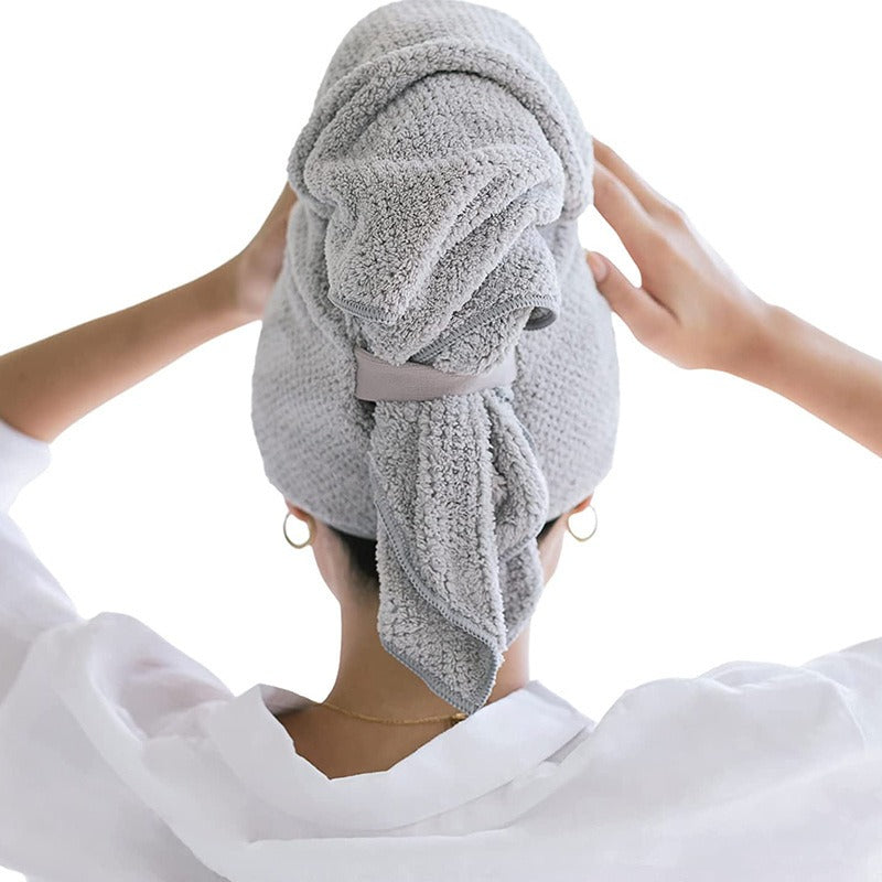 Large women's dry hair towel, ultra-fine fiber wrapped with elastic band, anti frizzy wet hair, quick drying headscarf, hair tow - Korvel