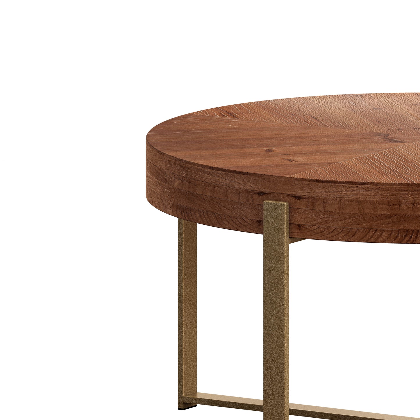 33.86"Modern Retro Splicing Round Coffee Table Fir Wood Table Top with Gold Cross Legs Base(Same SKU:W757126236) - Korvel