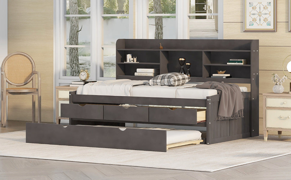 Twin Size Wooden Captain Bed with Storage and Trundle - Antique Gray