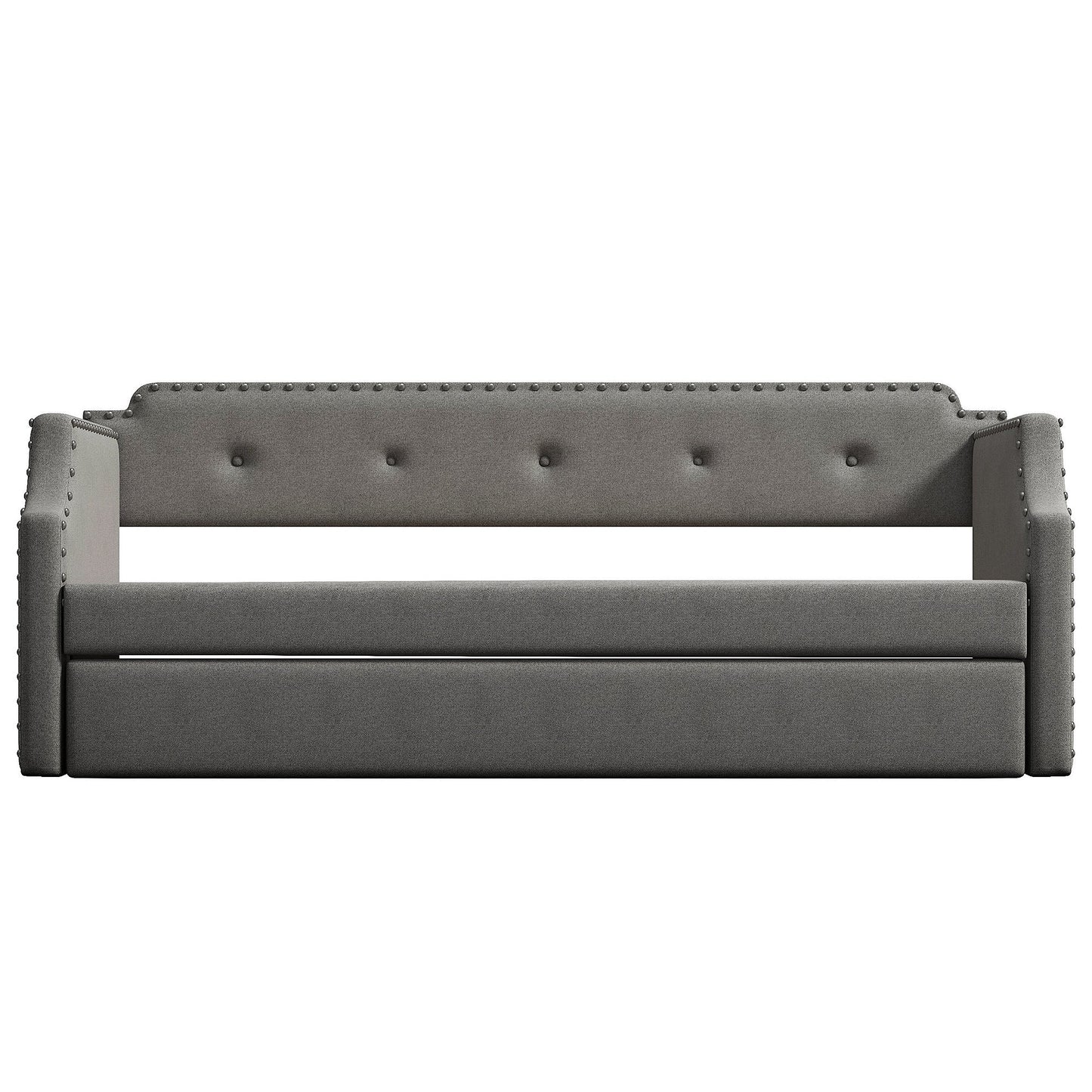 Upholstered Daybed with Trundle, Wood Slat Support,Upholstered Frame Sofa Bed   Twin Gray - Korvel