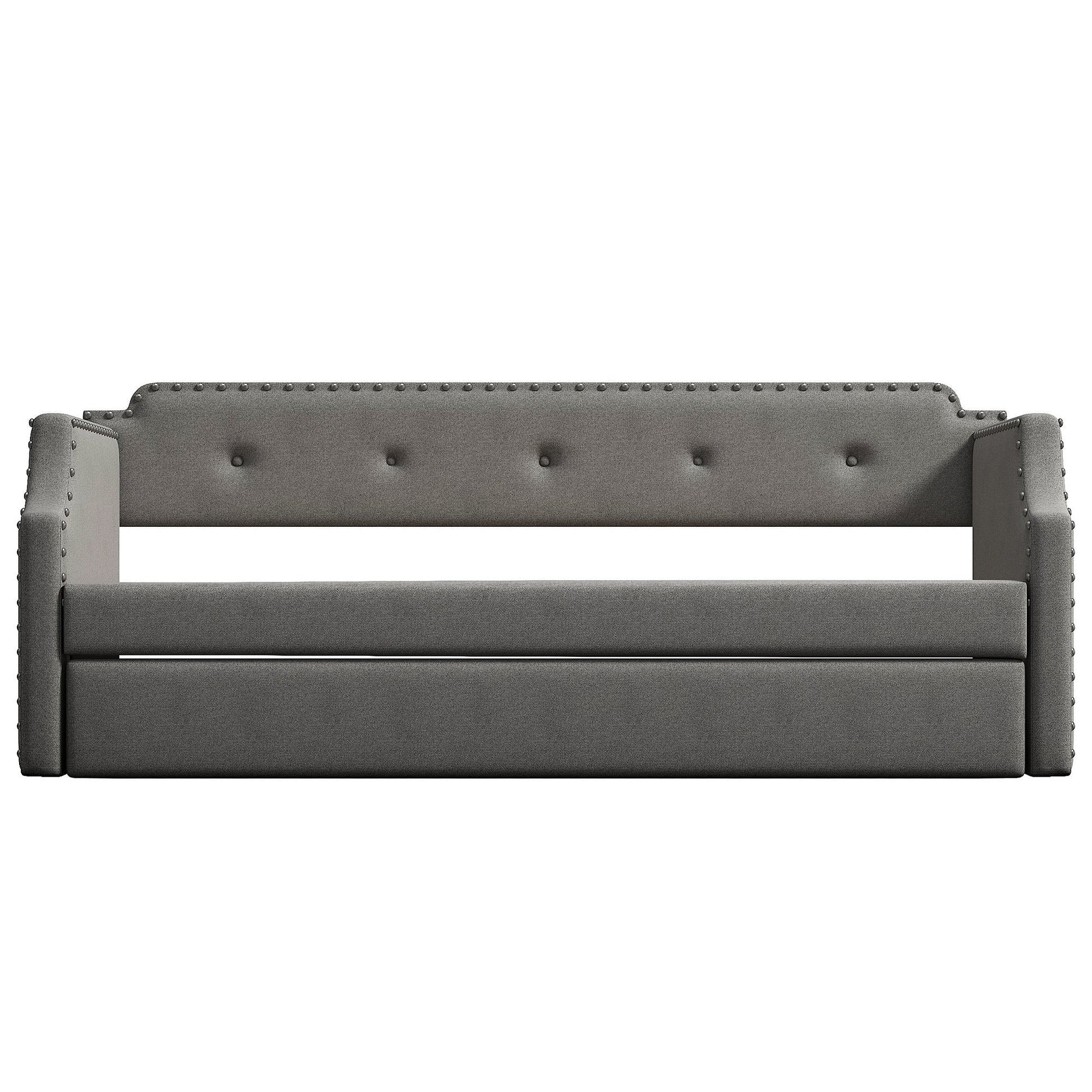 Upholstered Daybed with Trundle, Wood Slat Support,Upholstered Frame Sofa Bed   Twin Gray - Korvel