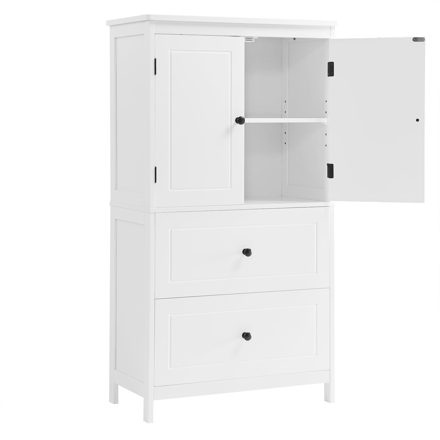 Bathroom Storage Cabinet, Cabinet with Two Doors and Drawers, Adjustable Shelf, MDF Board, White - Korvel