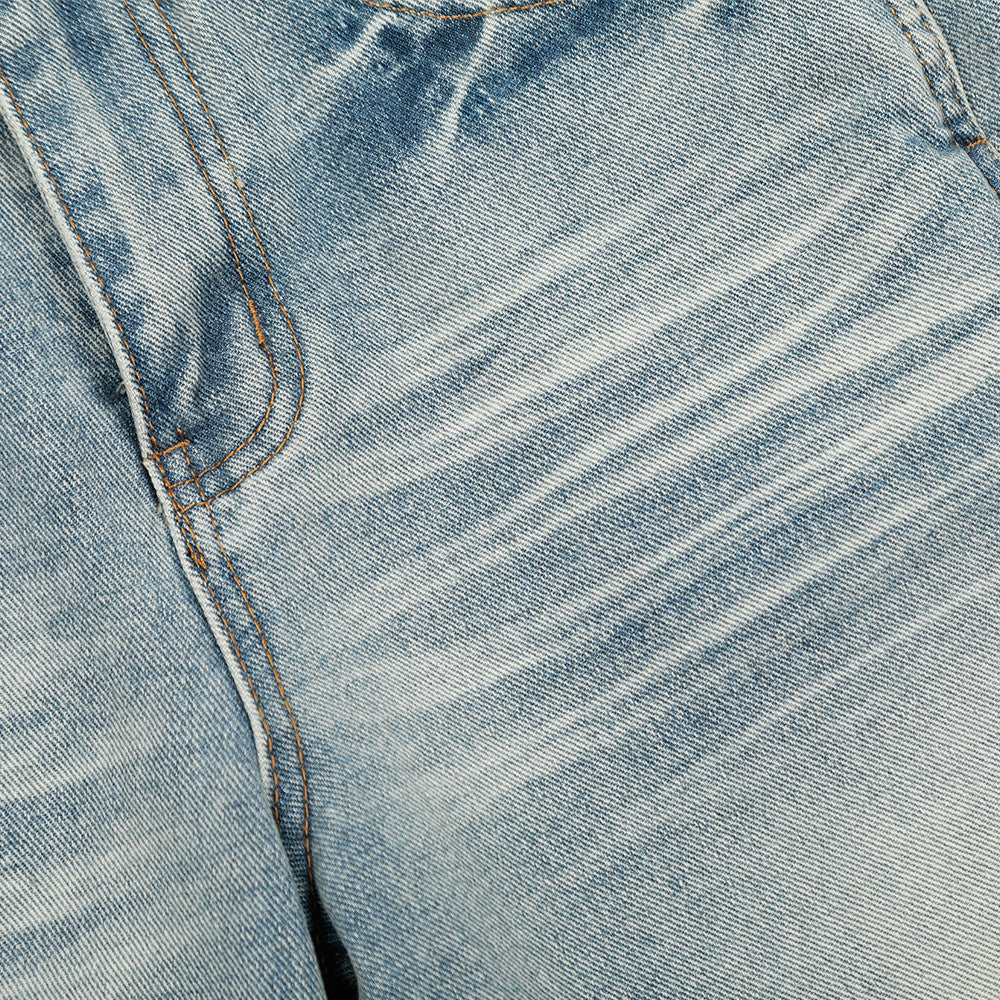 Punk Washed Gradient Wave Pattern Denim Pants Men's Loose Wide Leg Long Trousers Vibe Trendy Distressed Straight Leg Jeans - Korvel