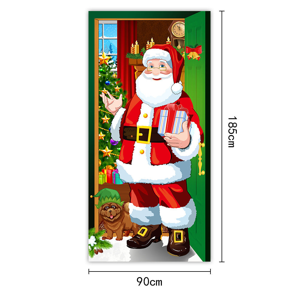 New Christmas Door Curtains, Flags, Outdoor Photography, Santa Claus and Puppies, Background Decoration, Hanging Cloth - Korvel