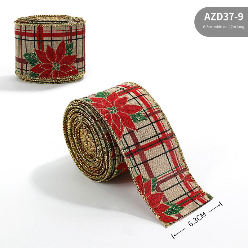 Christmas ribbon imitation linen ribbon decoration bow accessories snowflake Christmas ribbon in stock - Korvel