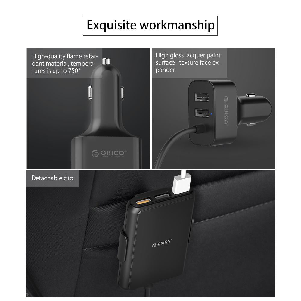 ORICO UCP-5P Portable 52W Car Charger with Expander Quick Charge 3.0 Car Charger 5 Porst for Your needs MPV Car - Korvel