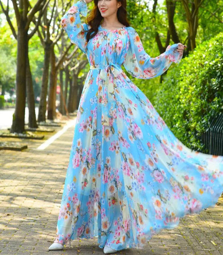 Elegant Floral Printed Maxi Dress