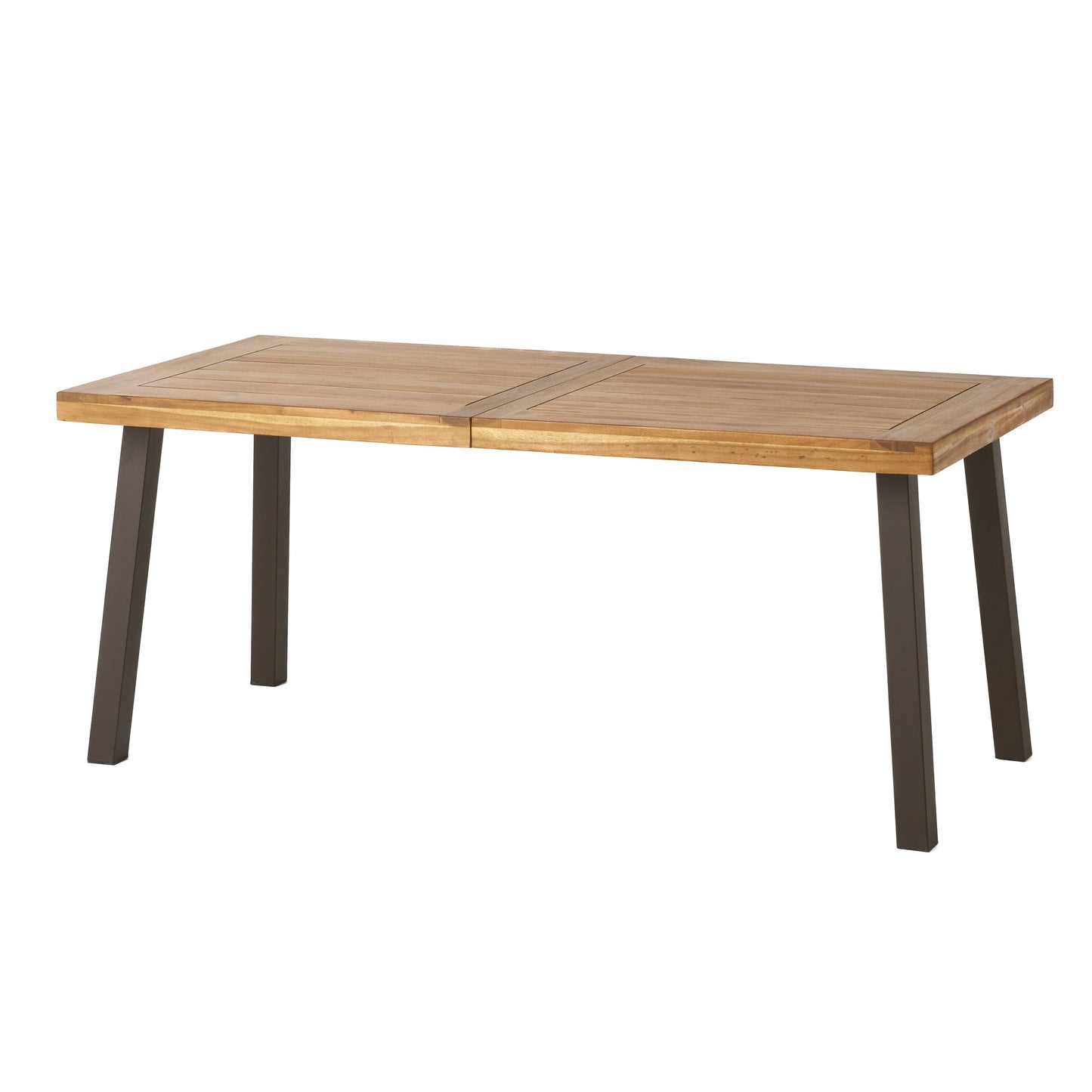 Della Acacia Wood Dining Table, Natural Stained with Rustic Metal, Brown, Grey - Korvel