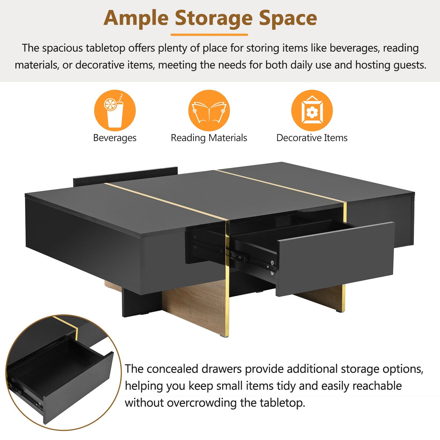 Mesa de café rectangular multifuncional ON-TRANS con cajones