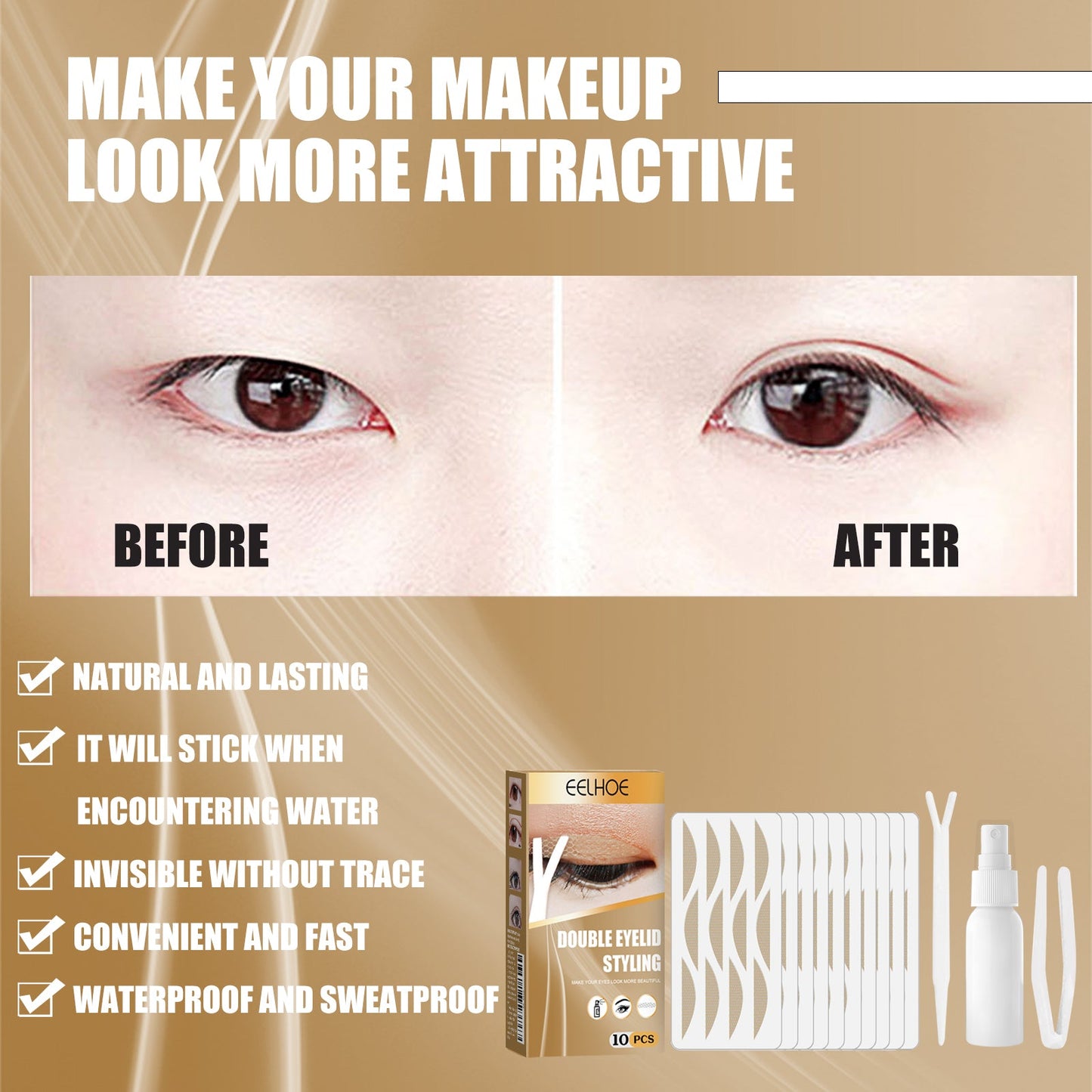 Double Eyelid Styling, Eyelet Lace Mesh Invisible Glue-Free Breathable Super Stick Long Lasting Clip Set - Korvel